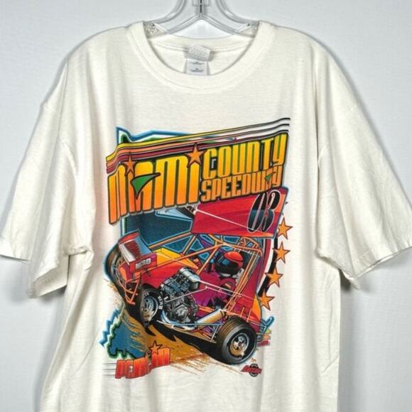 Retro Gildan 2003 Miami County Speedway Peru, IN 100% Cotton Graphic Tee Size XL - Picture 1 of 6